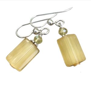 Sterling Silver Vaseline Glass Dangle Earrings with Gift Box